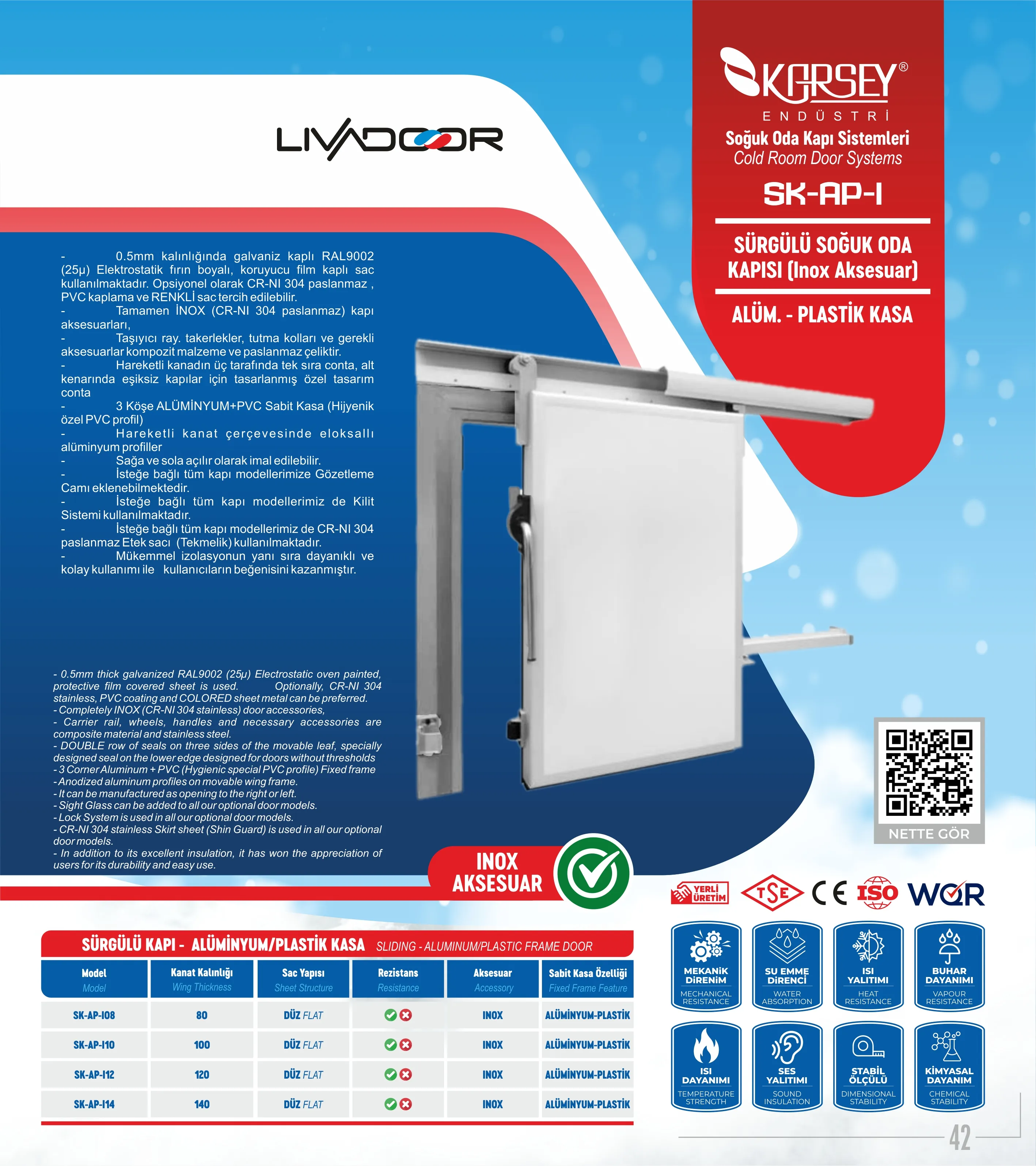 Karsey SK-AP-I - Sürgülü Soğuk Oda Kapısı (Inox Aksesuar)